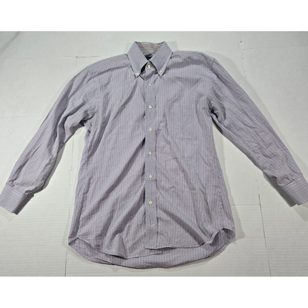 J McLaughlin Mens Shirt‎ Medium Slim Fit Striped Button Down Purple Brown Flaws